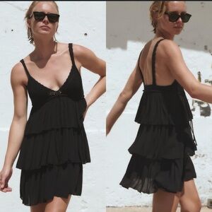 Zara mixed ruffled knit dress black size medium